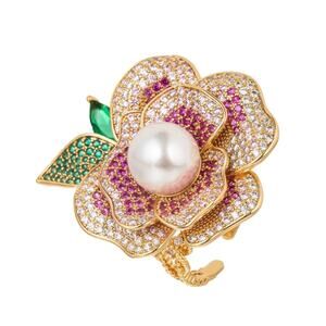 Eyecandy Los Angeles Pink Rose CZ Adjustable Ring pansy size 6-9